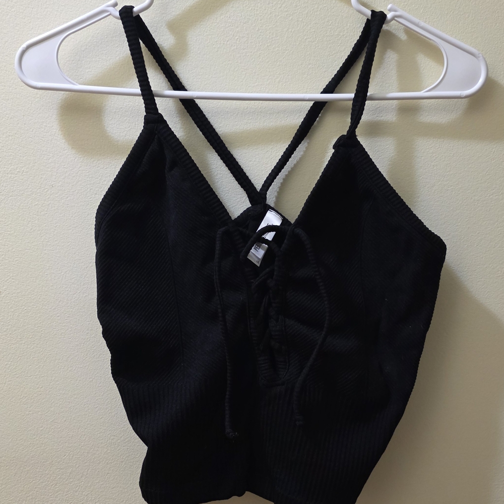 Black Lace-Up Crop Top